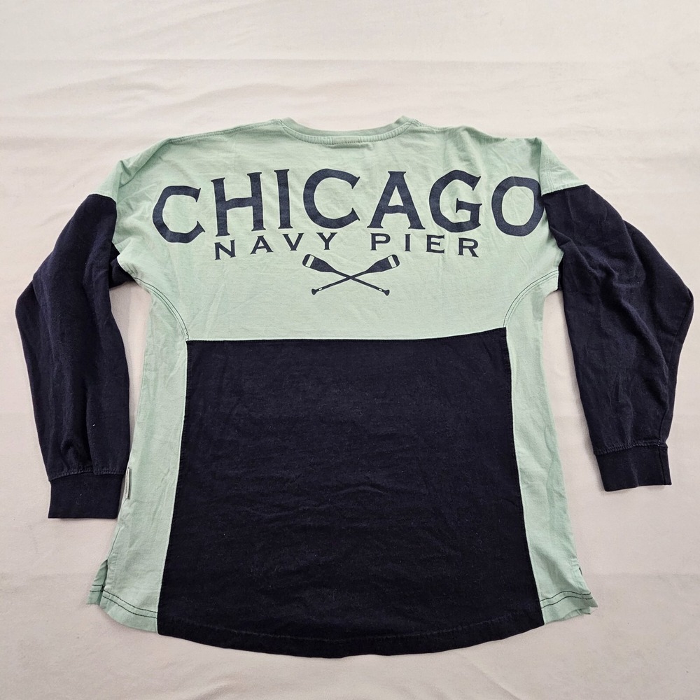 Chicago Navy Pier Blue Colorblock Long‎ Sleeve Cotton Blend T-Shirt Men's S
